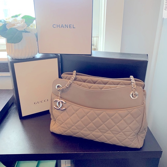 CHANEL Handbags - CHANEL  7 Tote Quilted Lambskin -Taupe